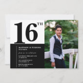 Invitations Black 16e anniversaire Elegant Chic (Devant)