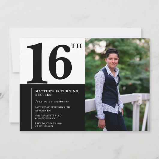 Invitations Black 16e anniversaire Elegant Chic (Devant)