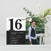 Invitations Black 16e anniversaire Elegant Chic (Debout devant)