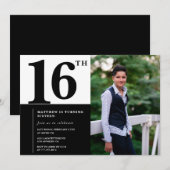 Invitations Black 16e anniversaire Elegant Chic (Devant / Derrière)