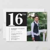 Invitations Black 16e anniversaire Modern Chic Pho (Devant)