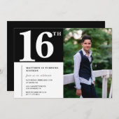 Invitations Black 16e anniversaire Modern Chic Pho (Devant / Derrière)