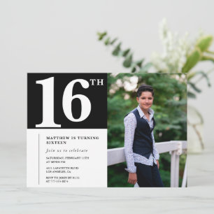 Invitations Black 16e anniversaire Modern Chic Pho