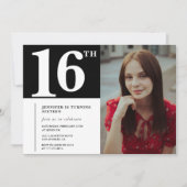 Invitations Black 16e anniversaire Modern Chic Pho (Devant)