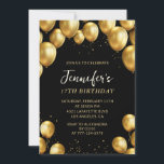 Invitations Black 17e anniversaire Balloons Confet<br><div class="desc">Invitations Black 17e anniversaire Gold Balloons Confetti</div>