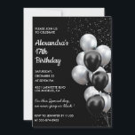 Invitations Black 17e anniversaire Balloons Silver<br><div class="desc">Invitations Black 17e anniversaire Ballons Parties scintillant étincelante argent</div>