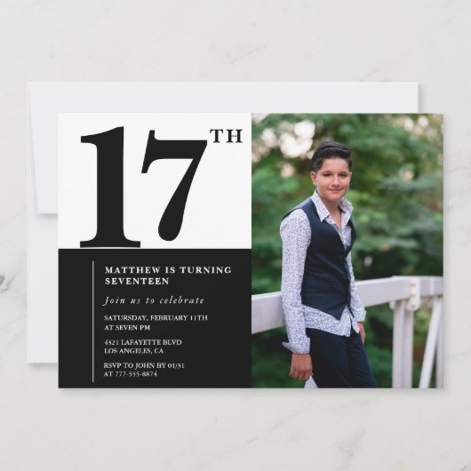 Invitations Black 17e anniversaire Elegant Chic (Devant)