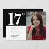 Invitations Black 17e anniversaire Modern Chic Pho (Devant / Derrière)