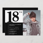 Invitations Black 18e anniversaire Elegant Chic (Devant / Derrière)