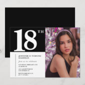Invitations Black 18e anniversaire Girl Chic Photo (Devant / Derrière)