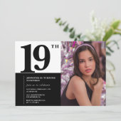 Invitations Black 19e anniversaire Elegant Chic (Debout devant)