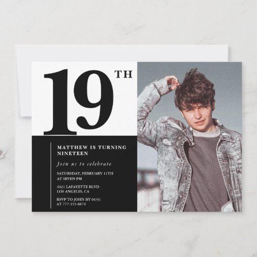 Invitations Black 19e anniversaire Elegant Chic (Devant)