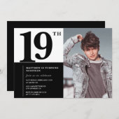 Invitations Black 19e anniversaire Elegant Chic (Devant / Derrière)