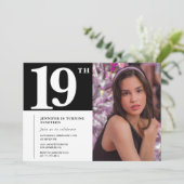 Invitations Black 19e anniversaire Girl Chic Photo (Debout devant)