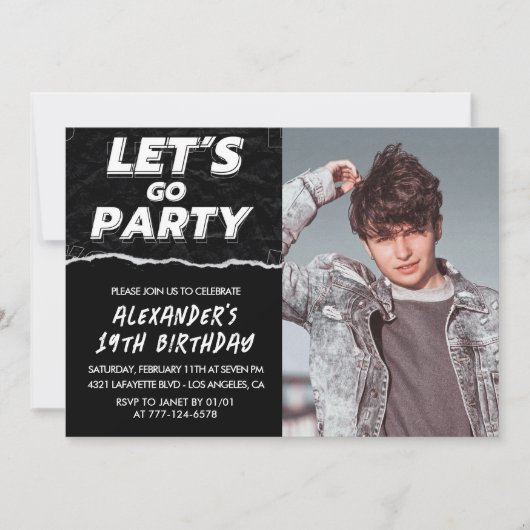 Invitations Black 19e anniversaire Hommes Photo (Devant)