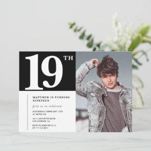 Invitations Black 19e anniversaire Modern Chic Pho