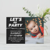 Invitations Black 1er anniversaire Boy Photo (Debout devant)