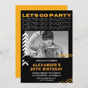 Invitations Black 20e anniversaire Hommes Photo Sp