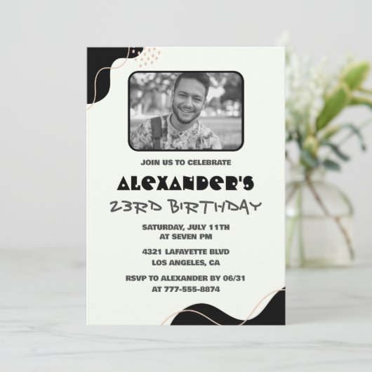 Invitations Black 23e anniversaire Hommes Simple P (Debout devant)