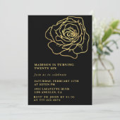 Invitations Black 26e anniversaire Gold Floral (Debout devant)