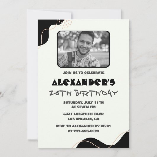 Invitations Black 26e anniversaire Hommes Simple P (Devant)
