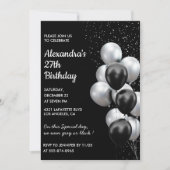 Invitations Black 27e anniversaire Balloons Silver (Devant)