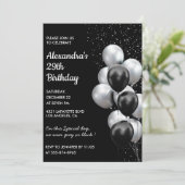 Invitations Black 29e anniversaire Balloons Silver (Debout devant)
