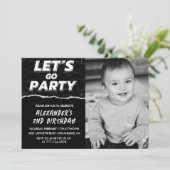 Invitations Black 2e anniversaire Boy Photo (Debout devant)
