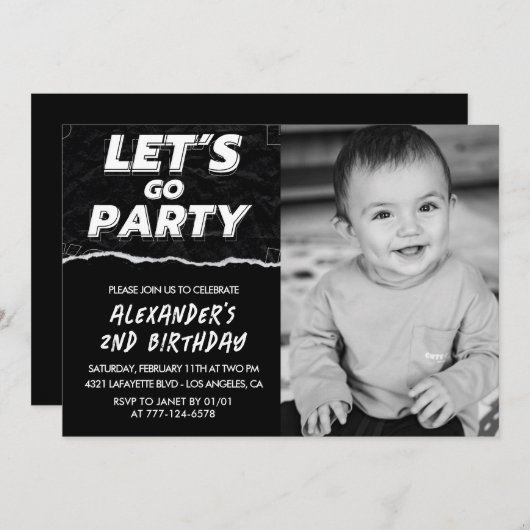Invitations Black 2e anniversaire Boy Photo (Devant / Derrière)