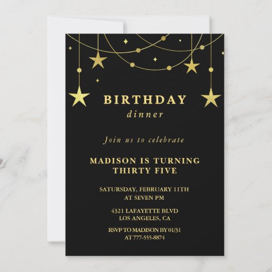 Invitations Black 35e anniversaire Gold Stars (Devant)
