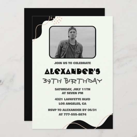 Invitations Black 39e anniversaire Hommes Simple P (Devant / Derrière)