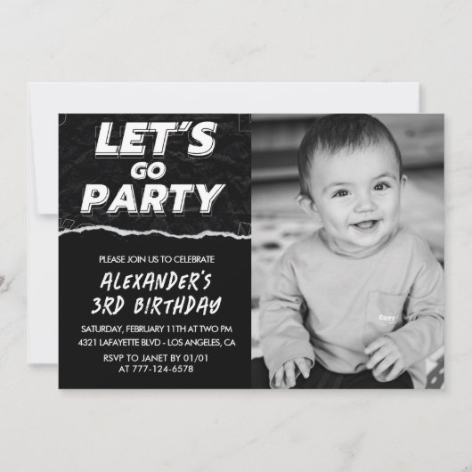 Invitations Black 3e anniversaire Boy Photo (Devant)