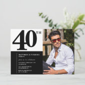 Invitations Black 40e anniversaire Elegant Chic (Debout devant)