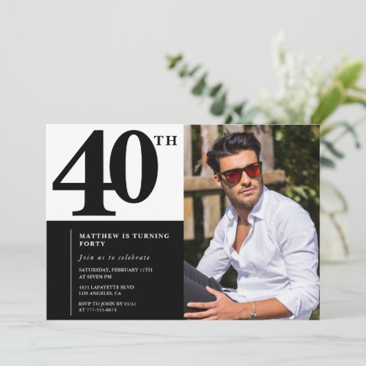 Invitations Black 40e anniversaire Elegant Chic (Debout devant)