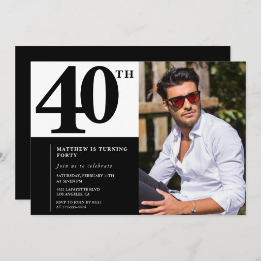 Invitations Black 40e anniversaire Elegant Chic (Devant / Derrière)