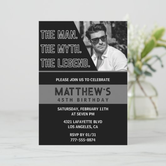 Invitations Black 45e anniversaire L'homme La Lége (Debout devant)