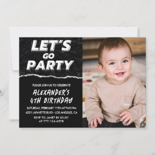 Invitations Black 4th anniversaire Boy Photo