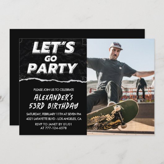 Invitations Black 53e anniversaire Hommes Photo (Devant / Derrière)