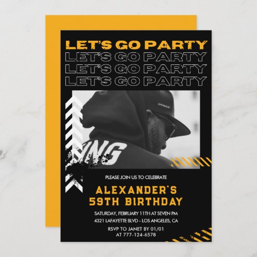 Invitations Black 59e anniversaire Hommes Photo Sp (Devant / Derrière)