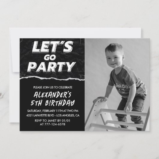Invitations Black 5e anniversaire Boy Photo (Devant)