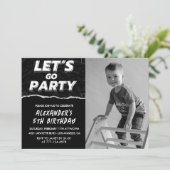 Invitations Black 5e anniversaire Boy Photo (Debout devant)