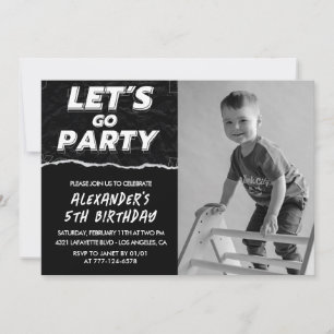 Invitations Black 5e anniversaire Boy Photo