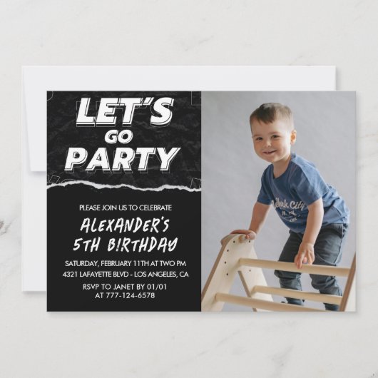 Invitations Black 5e anniversaire Boy Photo (Devant)