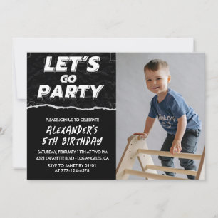 Invitations Black 5e anniversaire Boy Photo