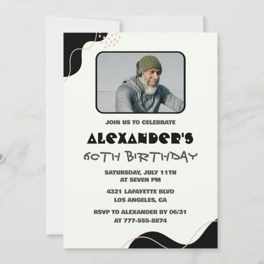 Invitations Black 60e anniversaire Hommes Simple P (Devant)