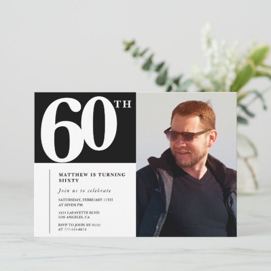 Invitations Black 60e anniversaire Modern Chic Pho (Debout devant)