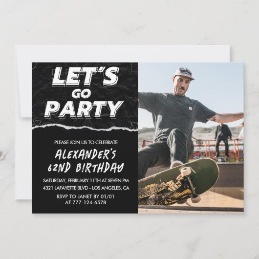 Invitations Black 62e anniversaire Hommes Photo (Devant)