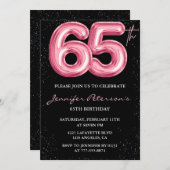 Invitations Black 65e anniversaire Balloon Glam Pi (Devant / Derrière)