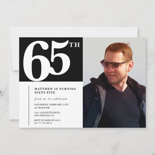 Invitations Black 65e anniversaire Modern Chic Pho (Devant)