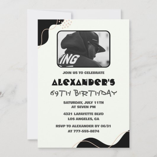 Invitations Black 69e anniversaire Hommes Simple P (Devant)